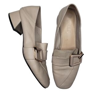 BeLLE | Neutral Cream Square Toe Slip On Block Heel Loafers Women's 240mm US 7